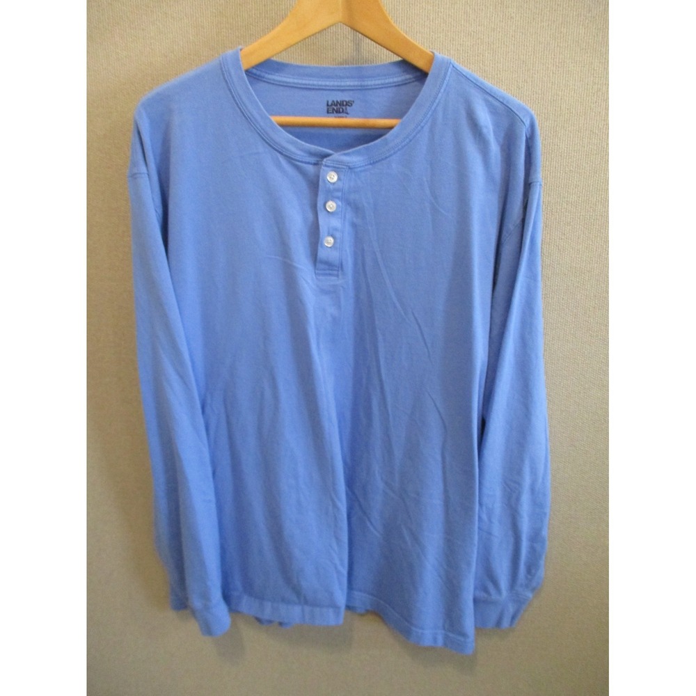 Lands End Super-T Henley Shirt Size XXL Long Sleeve Blue